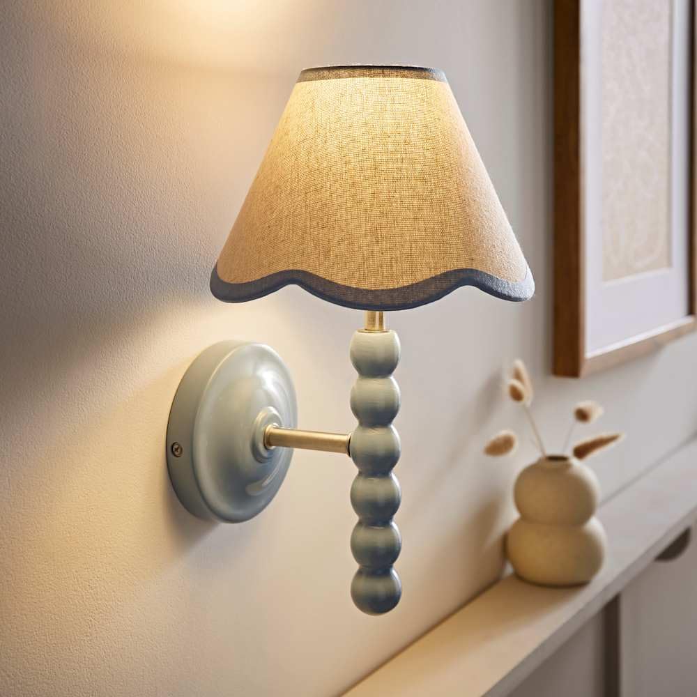 Valuelights Blue With Trim | Bobbin Blue Wall Light With Trim Scallop Shade And Bulb | Wall Lights, Home Décor & Improvement Essential | Mains Wired