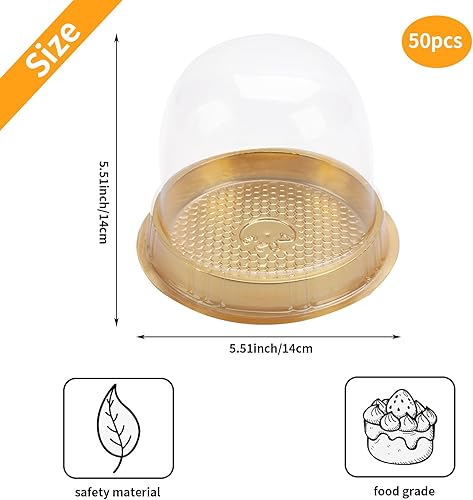 Miniatura 3 de Hewnda 50 juegos de cajas para tartas, tamaño interno, diámetro 4-38 pulgadas x altura 4-18 pulgadas, portador de cúpula de plástico transparente,