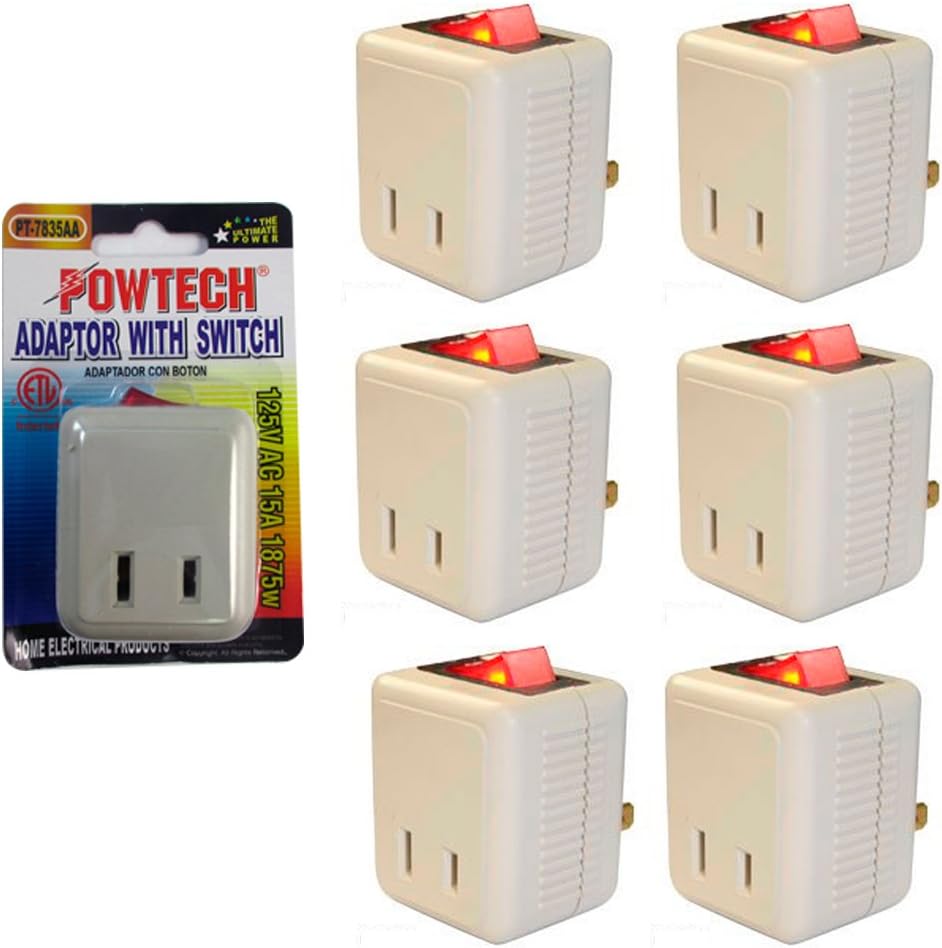 6 Pk x Single Port Outlet Wall Tap Adapter Lighted Switch Power On Off Control