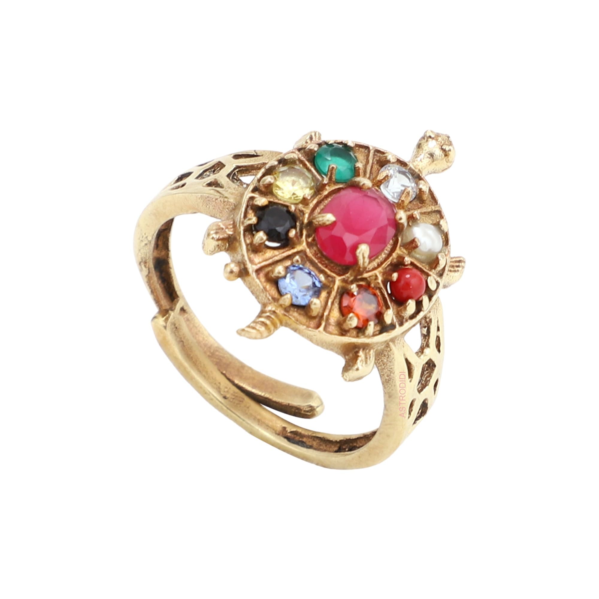 astrodidi Multicolor Zircon Crystal Stone Tortoise Ring | Adjustable Brass Kachua Turtle Meru Fashion Ring For Men Women Boys and Girls-picture-55