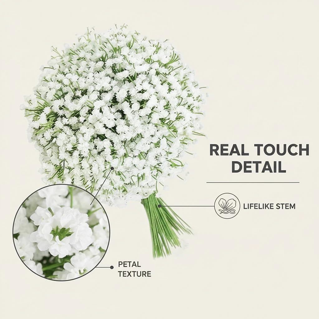 120 Pcs Babys Breath Artificial Flowers, White Babys Breath Flowers Artificial Bulk Real Touch Flowers for Wedding Party Home Garden Decoration - Image 2