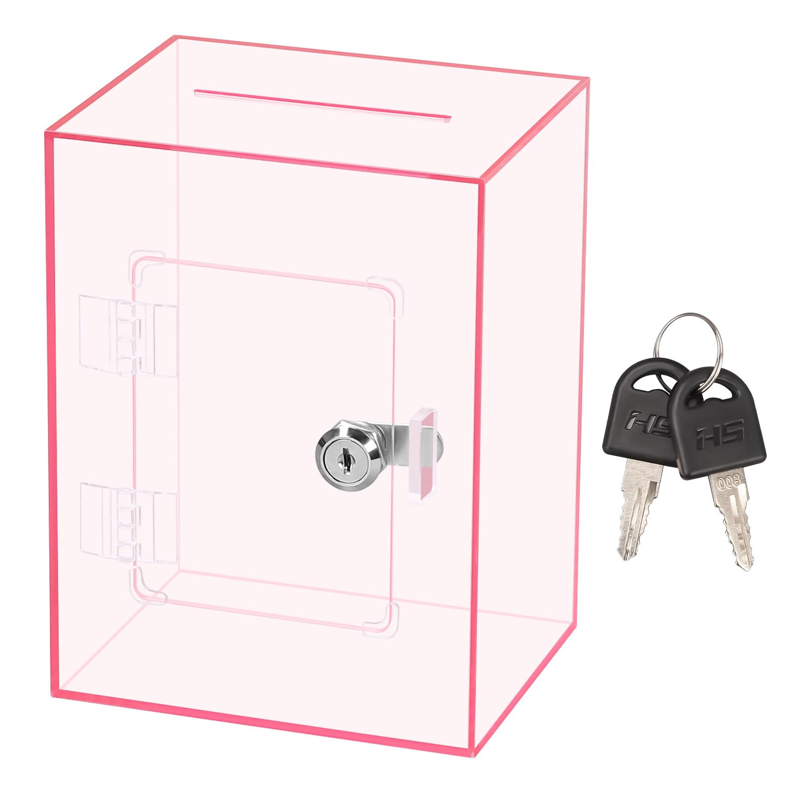 Hucha Transparente de Acrílico con Llave, 15x12x20cm, Caja de Donaciones con Cerradura, Contenedor para Monedas y Billetes