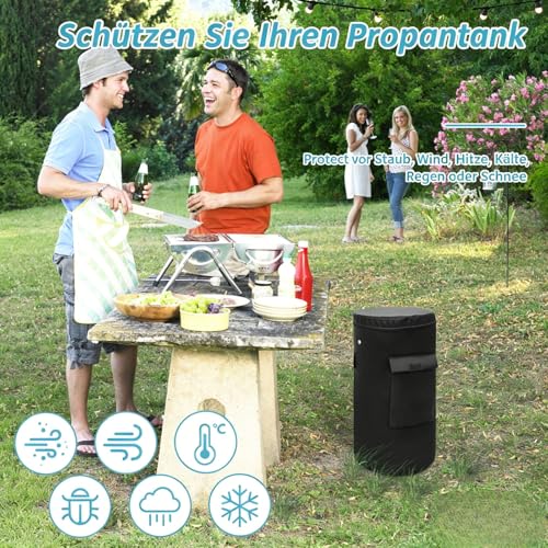 Gasflaschenhülle 11kg 600D Oxford Abdeckhaube mit Doppel-Reißverschluss (Oben & Seitlich), Wasserdicht UV-beständig Schutzhülle für Propangasflaschen, Ø33 x 66 cm, Schwarz