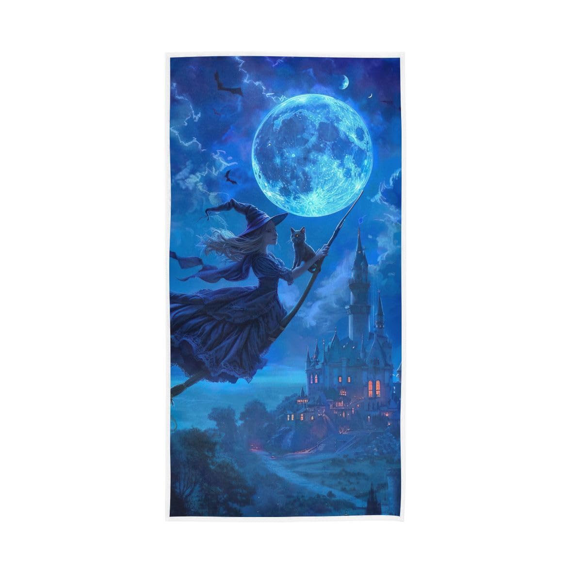LSRCPD Halloween Witch Cat Moon Bath Hand Towel, Hand Towel for Bathroom, Shower, Hotel, Spa 15 x 30 Inches