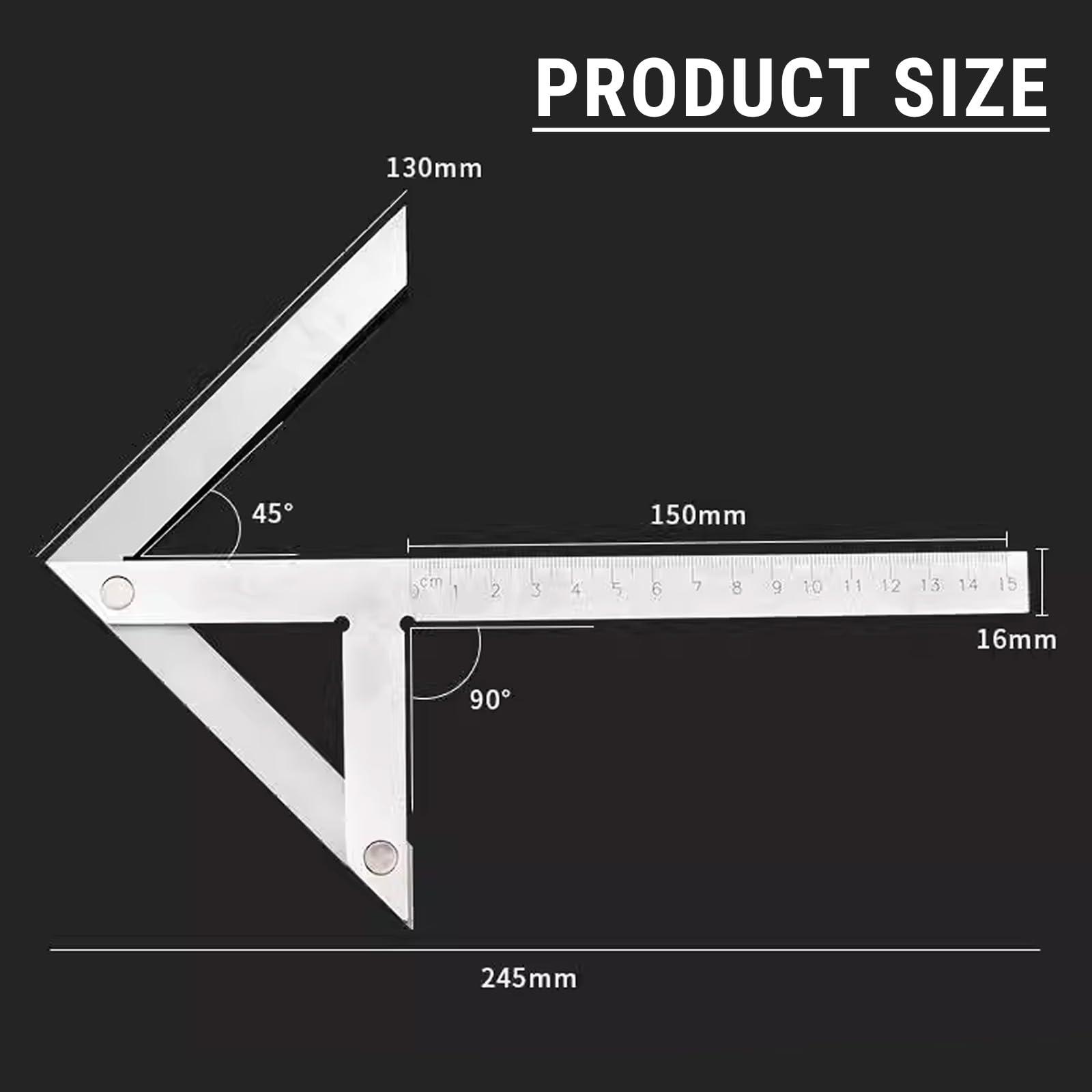 Zentrierwinkel Lineal, 150 x 130mm Zentrumsfinder Mittenfinder Mittenlehre, Mittelmarkierungslehre Zentrierwinkelsucher Winkelmessgerät 45° 90° Winkelmesser Mittellehre Zentrierlehre Anreißwerkzeug