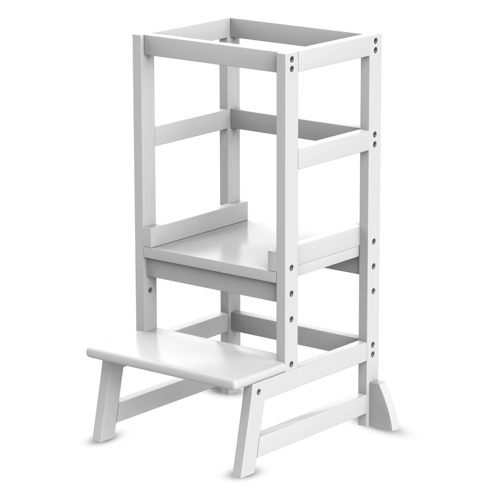 Torre Montessori per Bambini in Legno Bianco – Torre di Apprendimento Regolabile in Altezza, Sicura e Stabile, Ideale per Cucina e Bagno