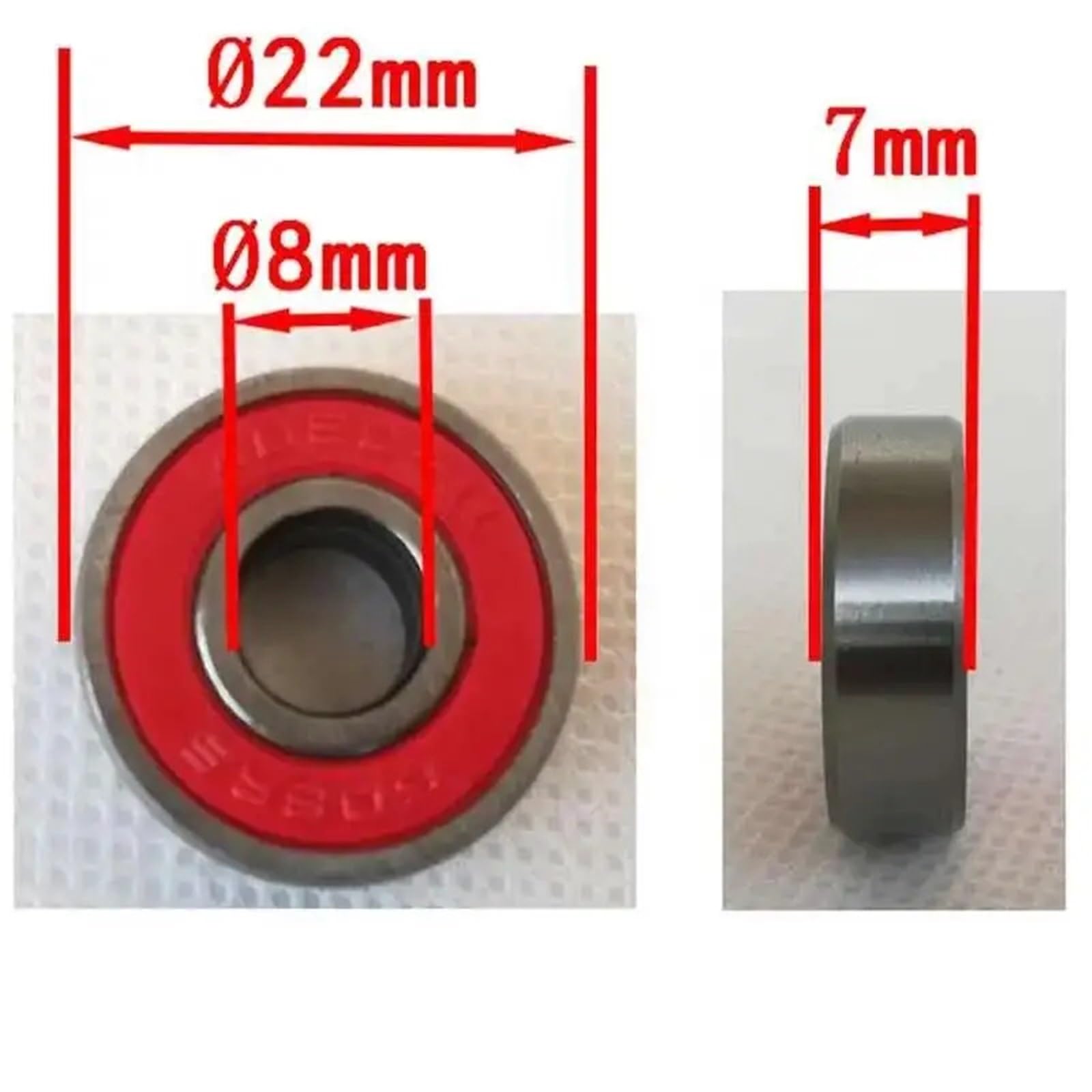 Lot de 10 roues de skateboard rouges 608 2RS 8 x 22 x 7 mm, tiges ABEC-9, roulements en acier