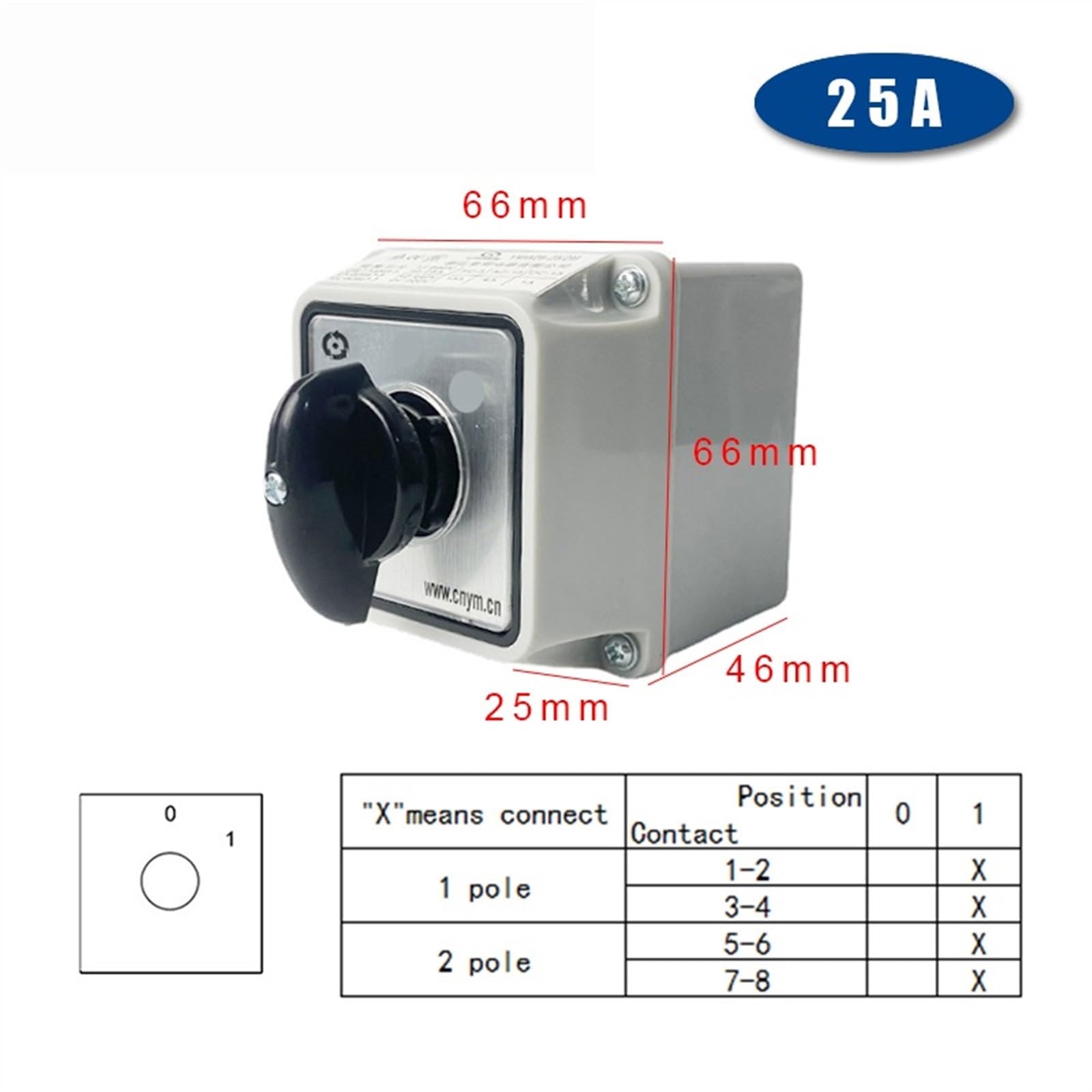 LW26-25/2M Camma di Commutazione 3 Posizioni Rotary Switch 25A 2 Poli Con Scatola di Custodia Impermeabile Motore Elettrico di Retromarcia (Color : Switch Box 01)