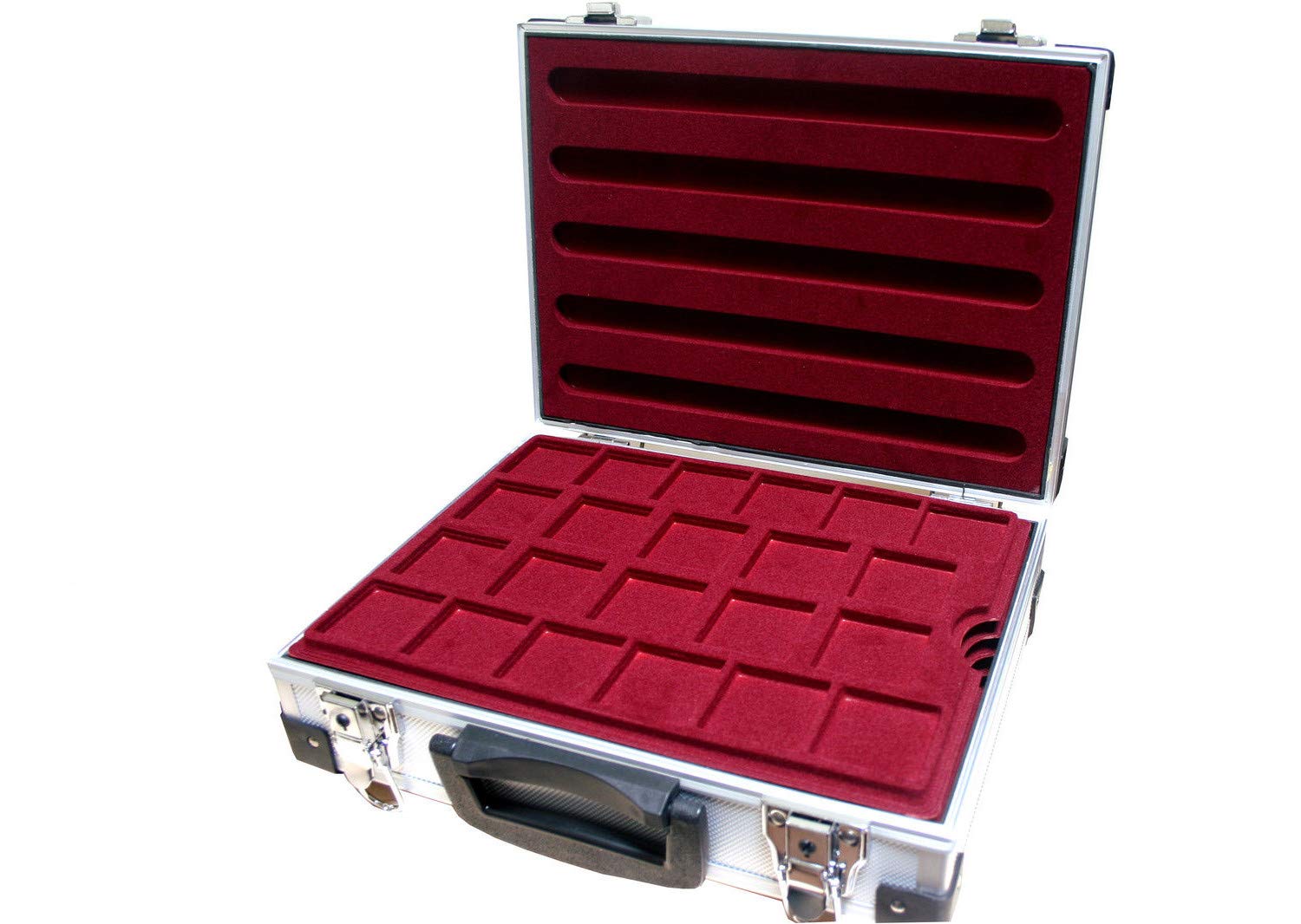 MC.Sammler Mallette à pièces en aluminium avec 5 plateaux pour 110 pièces de 46 x 46 mm (110 compartiments - 46 x 46 mm)