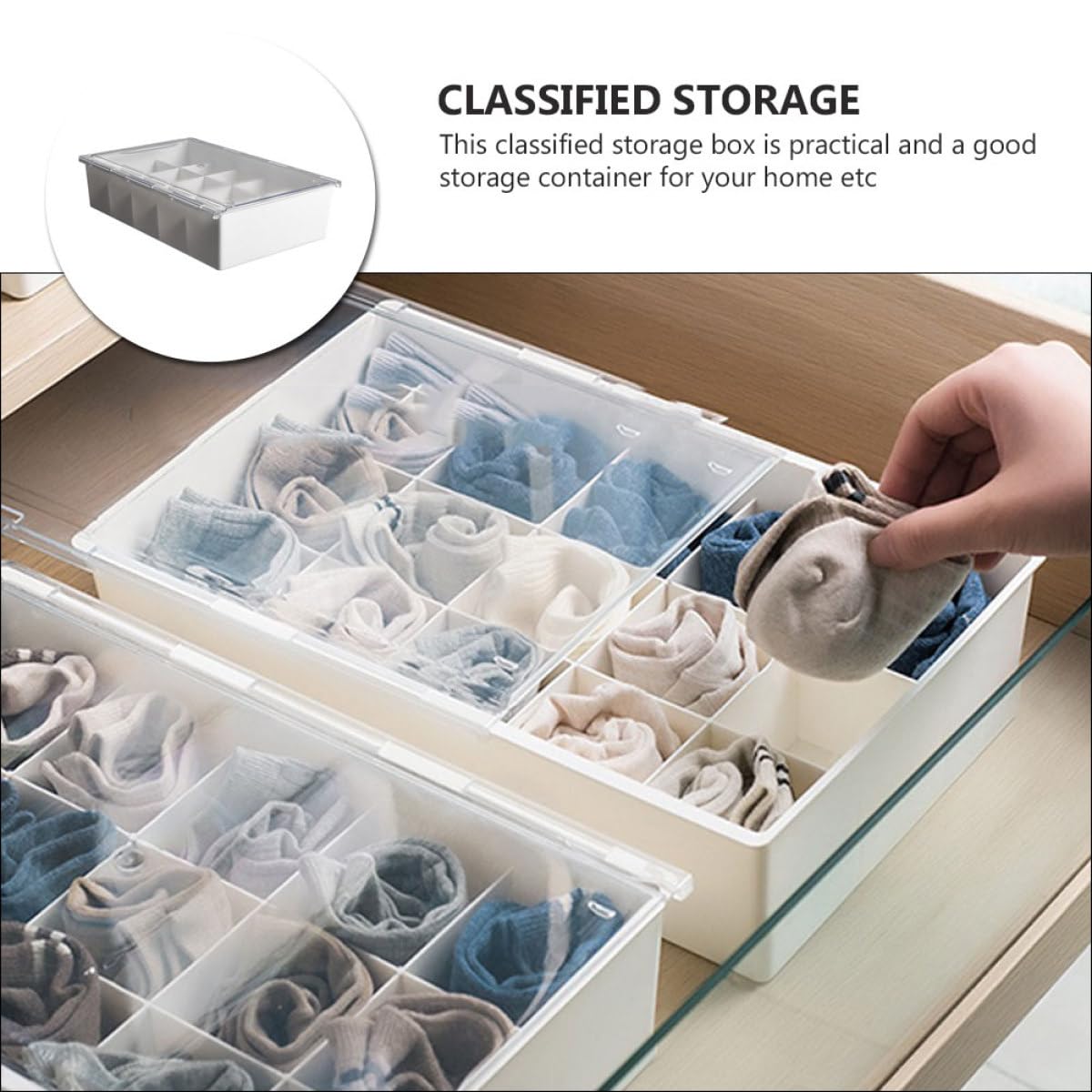 Contenitore Classificato Coperchio e 15 Scomparti, Organizer per Calzini e Biancheria, Compatto per Armadio e Spazi Domestici