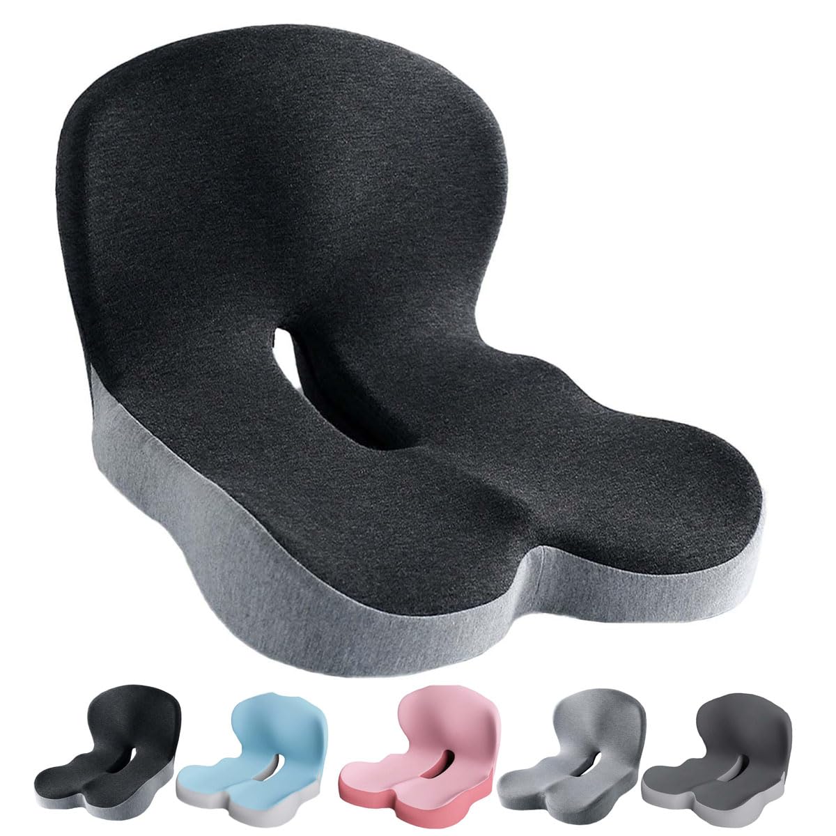 Generisch Celinva Cushion Orthopedic Cushion,Trucker Seat Cushions for Long Sitting, L-Shaped Memory Foam Seat Cushions with Adjustable Strap, Ergonomic Tailbone Lumbar Support (Black Gray)