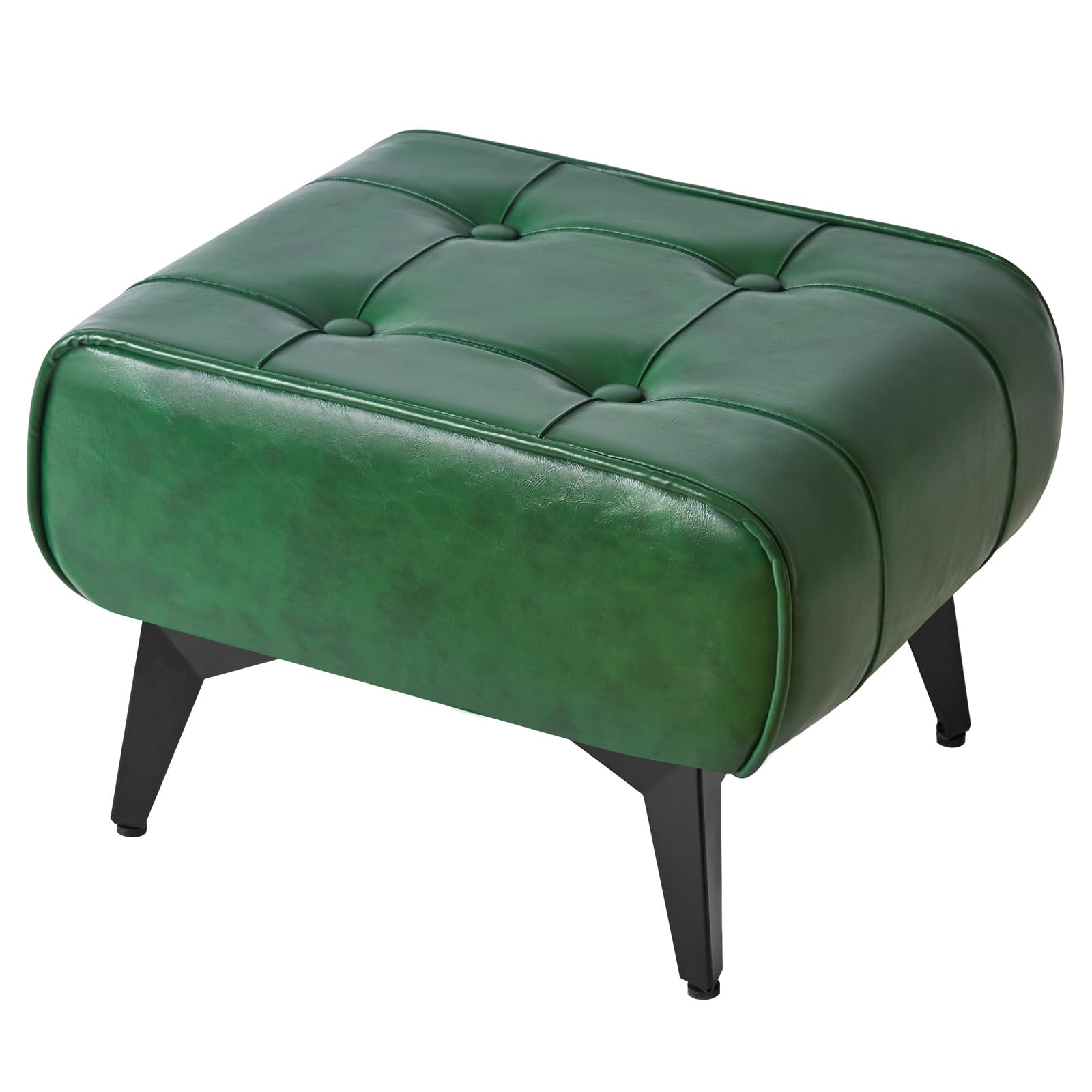 YMYNY Taburete Otomano, Pequeño Taburete de Hierro, Otomanas, Taburete Otomano Cuadrado, Taburete Bajo, Taburete de Sofá, Cuero Artificial, Reposapiés para Salón 40×30×26CM Verde HBD037GR