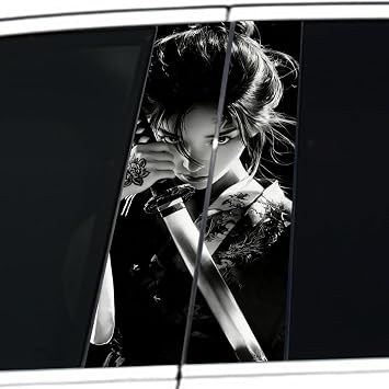 Anime Car Decal, Vinyl Cartoon Character Side Pillar Stickers, Self-Adhesive Window B-Pillar Protection Films,Girl Car Body Sticker Samurai