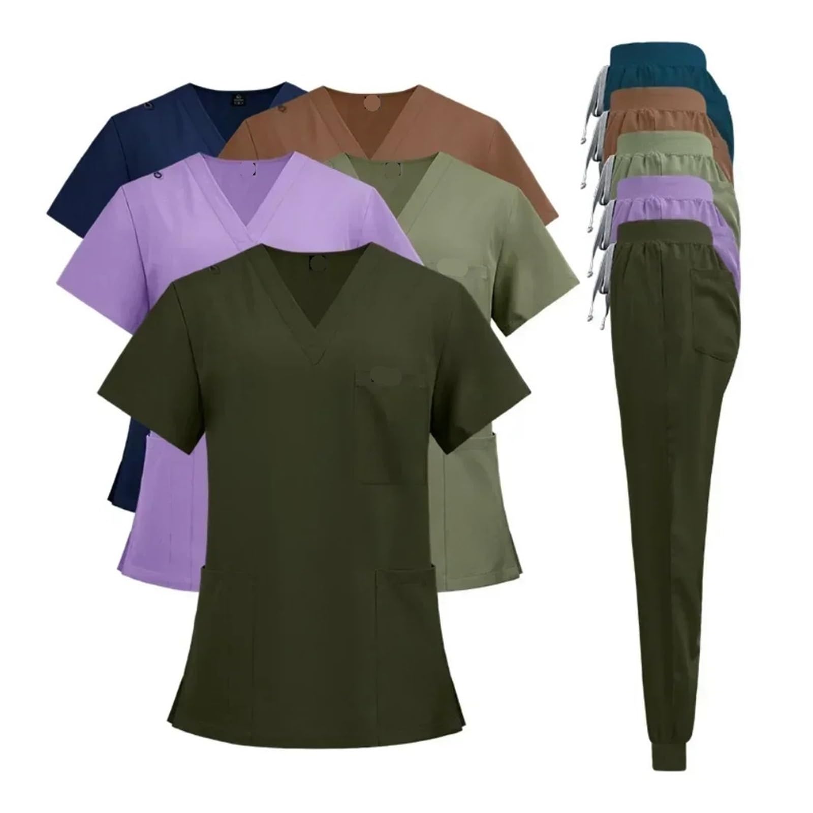 Uniforme De Enfermera Conjunto de Uniforme médico for Mujer y Hombre, Uniforme de Enfermera, Top y Pantalones médicos para Enfermeras, Dentistas, MéDicos, Estudiantes Y(Deep Green,XL)