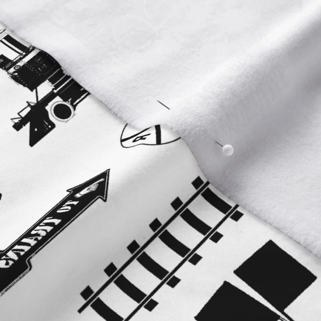 Spoonflower Fabric - Railroad Small Train Trains Black Steam Printed on Polartec(R) Fleece Fabric by The Yard - Sewing Blankets Loungewear and No-Sew Projects