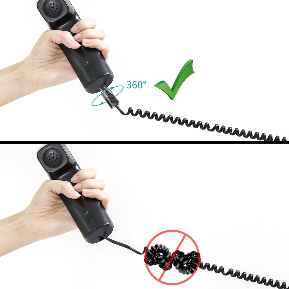 (Value Pack of 20 360° Phone Cord Detangler Landline Telephone Extended Rotating Black