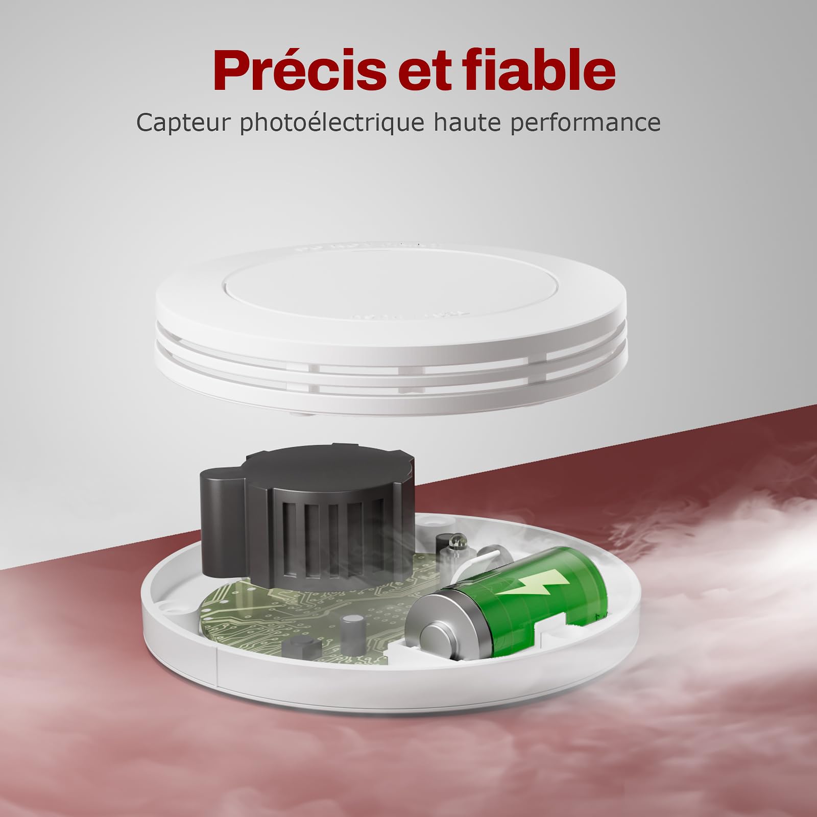 Safeliveo Détecteur de fumée, Alarme Incendie Ultra-Fin, Batterie 10 Ans, sans LED Clignotante, Fonction Test et Silencieux, 85 DB, avec tampons adhésifs, Lot de 3