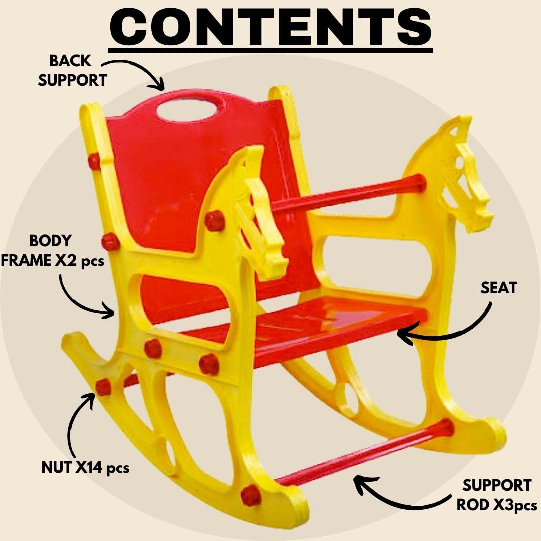 Baby Rocking Plastic Chair for Kids | Toddler Folding Reclining Seat | Swing Motion Sleeping Feeding Eating Sitting Playing Relaxing | Lightweight Portable | Age 6 Months to 3 Years (RED/YELLOW) 1