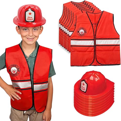 Tigerdoe Fireman Party Hats - Firefighter Hats and Vests - Fireman Themed Party - Fireman Birthday Party Supplies