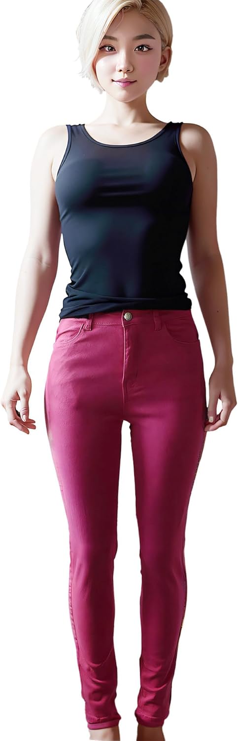 Aodrusa Hot Pink Mom Jeans for Women High Waisted Stretchy Skinny Denim Pants