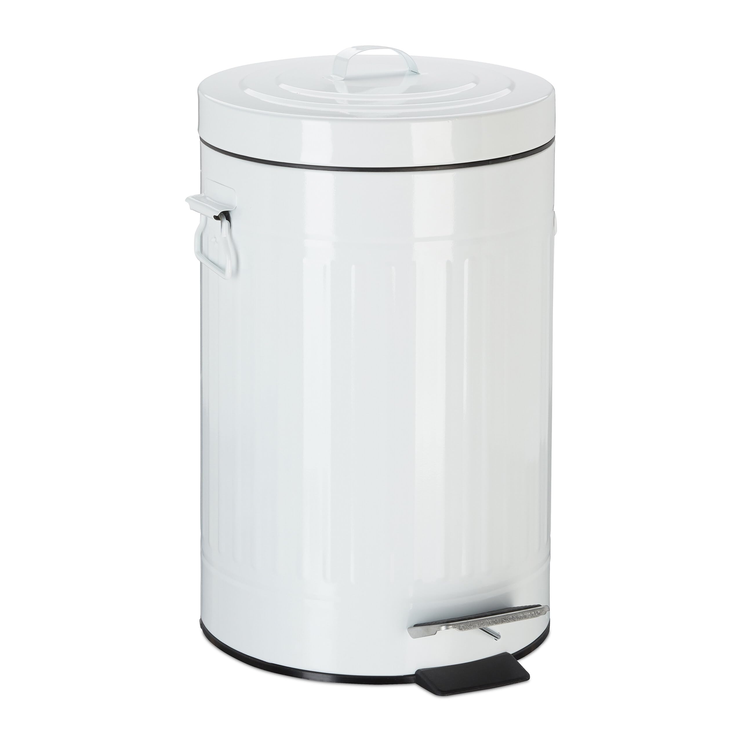 Relaxdays Papelera Cocina, Cubo Basura Baño con Pedal y Tapa, Bote Desechos WC, Estilo Vintage, Metal, 12 L, Blanco | Bote Desechos WC, Estilo Vintage, Metal, 12 L