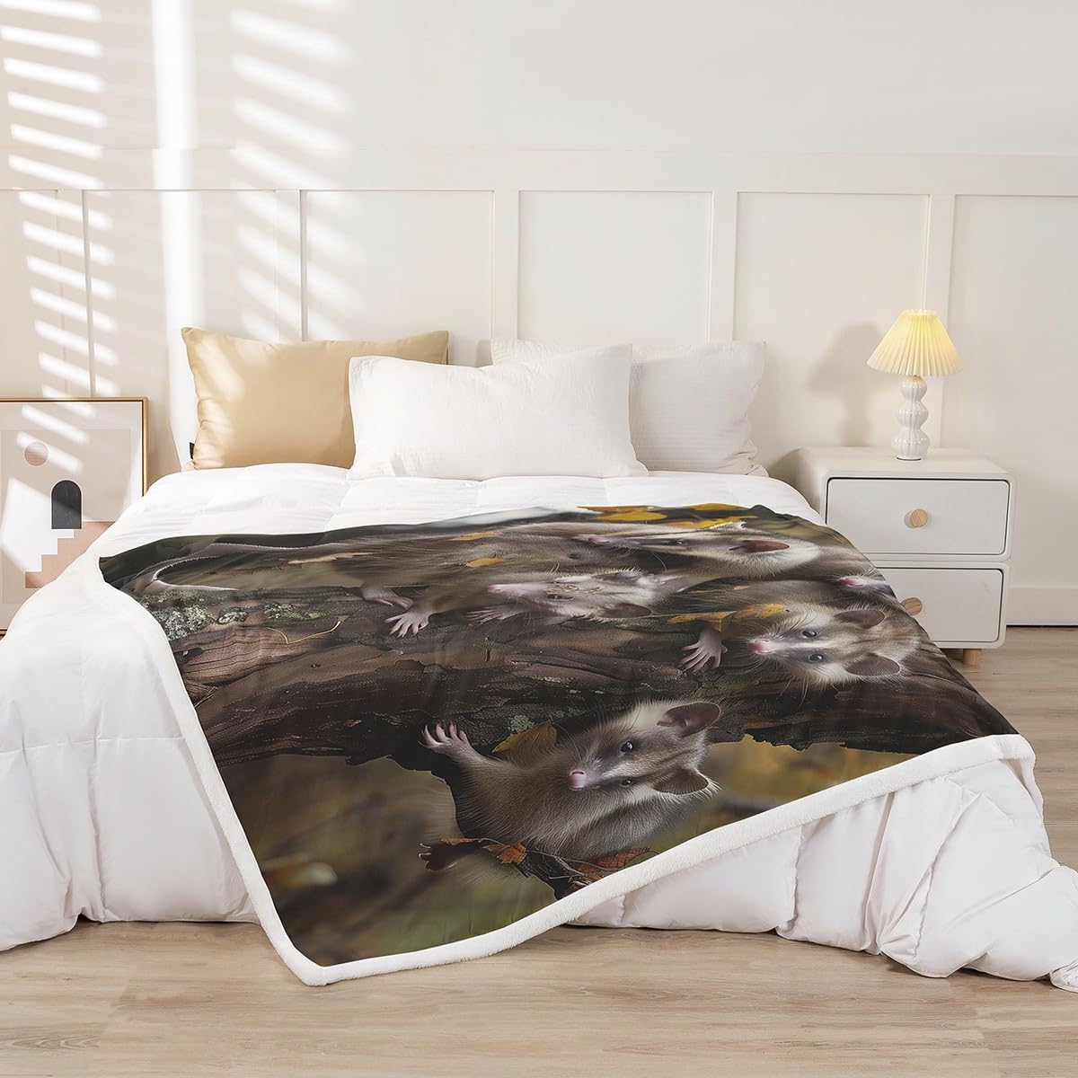 jejeloiu Opossum Sherpa Blanket Twin 60"x80" Possums Fleece Throw Blanket for Kids Boys Girls Possum Gifts Fuzzy Plush Blanket Possum Stuffed Animal Family Flannel Blanket Bedroom