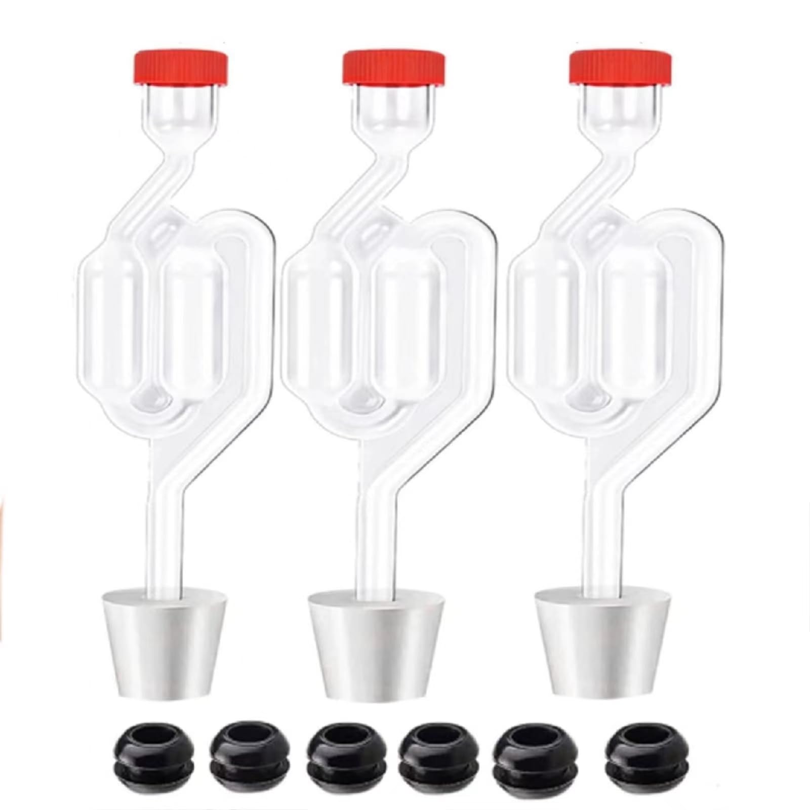 Rayyan Twin Bubble Airlocks Set, Airlocks for Fermenting, Air Lock Ferment for Brewing Beer, Wine Home Brew for Fermenting Carboy Mason Jar With Stoppers and Airlock Grommets (Pack of 3)
