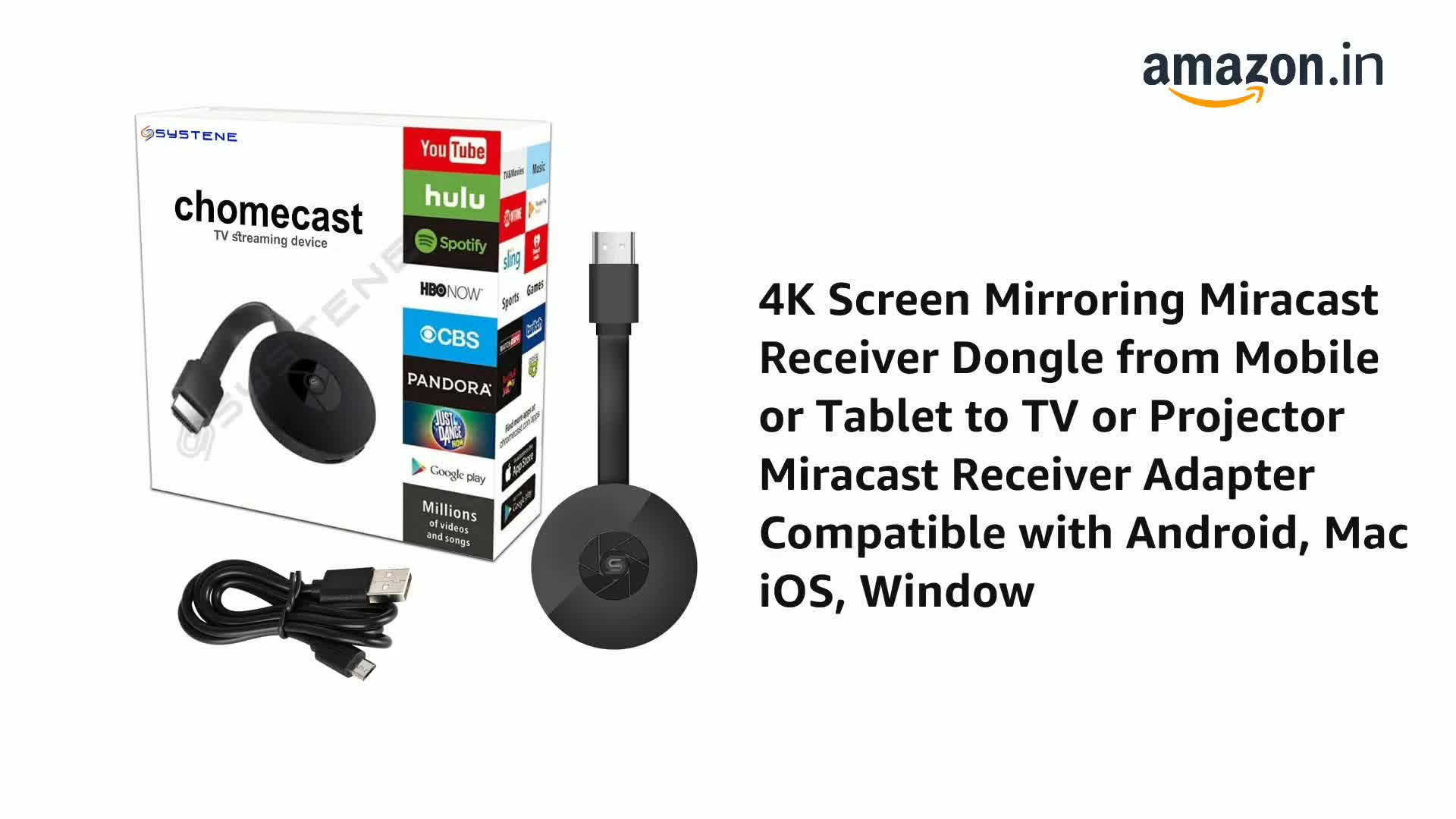 4K Screen Mirroring Miracast Receiver Dongle from Mobile or Tablet