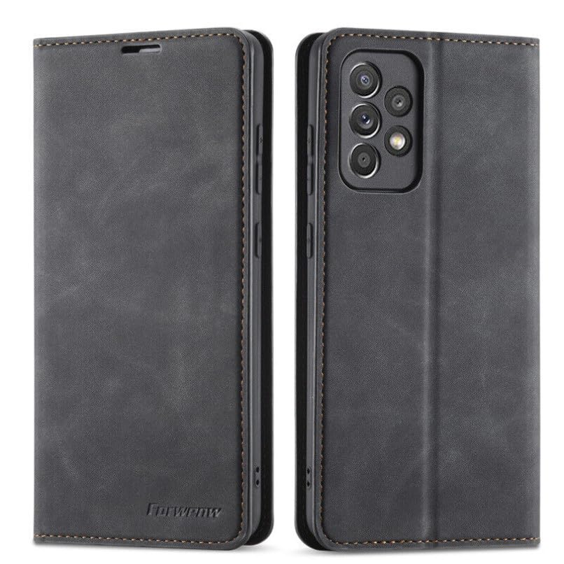 Étui pour Samsung A34 5G noir en cuir rétro protection clapet silicone