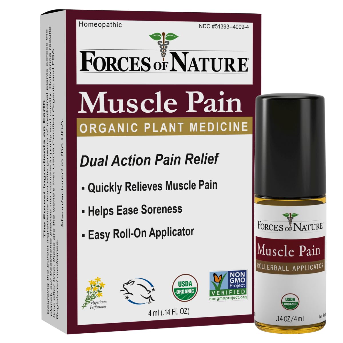 Forces of NatureMuscle Pain, Pain Management, Rollerball, 0.14 oz (4 ml)