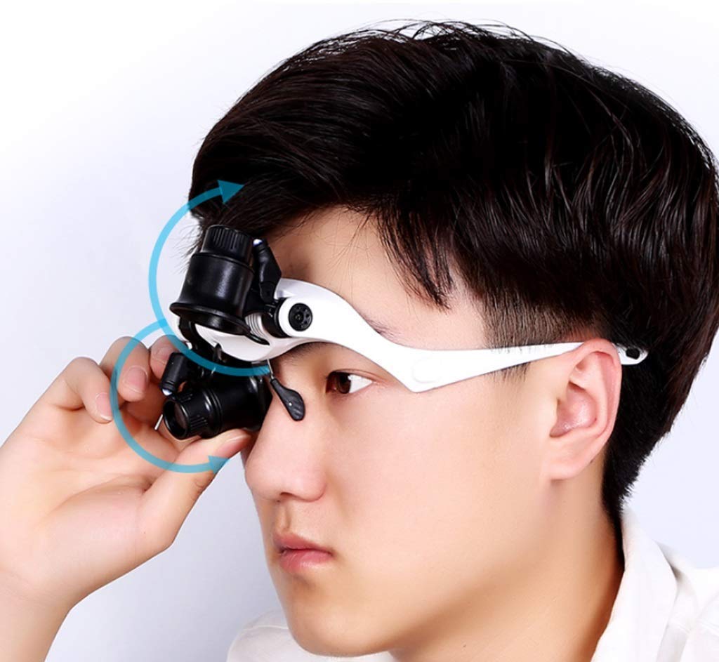 Lupa, educativa, investigación, reparación de ojos de cabeza con luz LED, identificación HD, espejo de aumento 20 veces caritativo