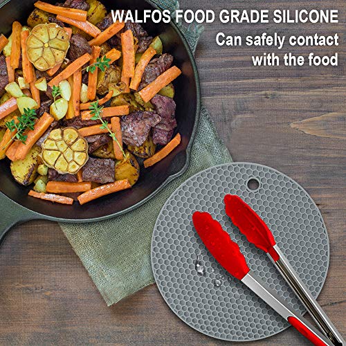 Image of Silicone Trivet Mats - Walfos Heat Resistant Pot Holders Set, 4pcs 2 Sizes 7 Inch & 9 Inch, Multipurpose Non-Slip Hot Pads for Hot Pot, Hot Dishers, Jar Opener, Food Grade & BPA Free (Nordic Grey)