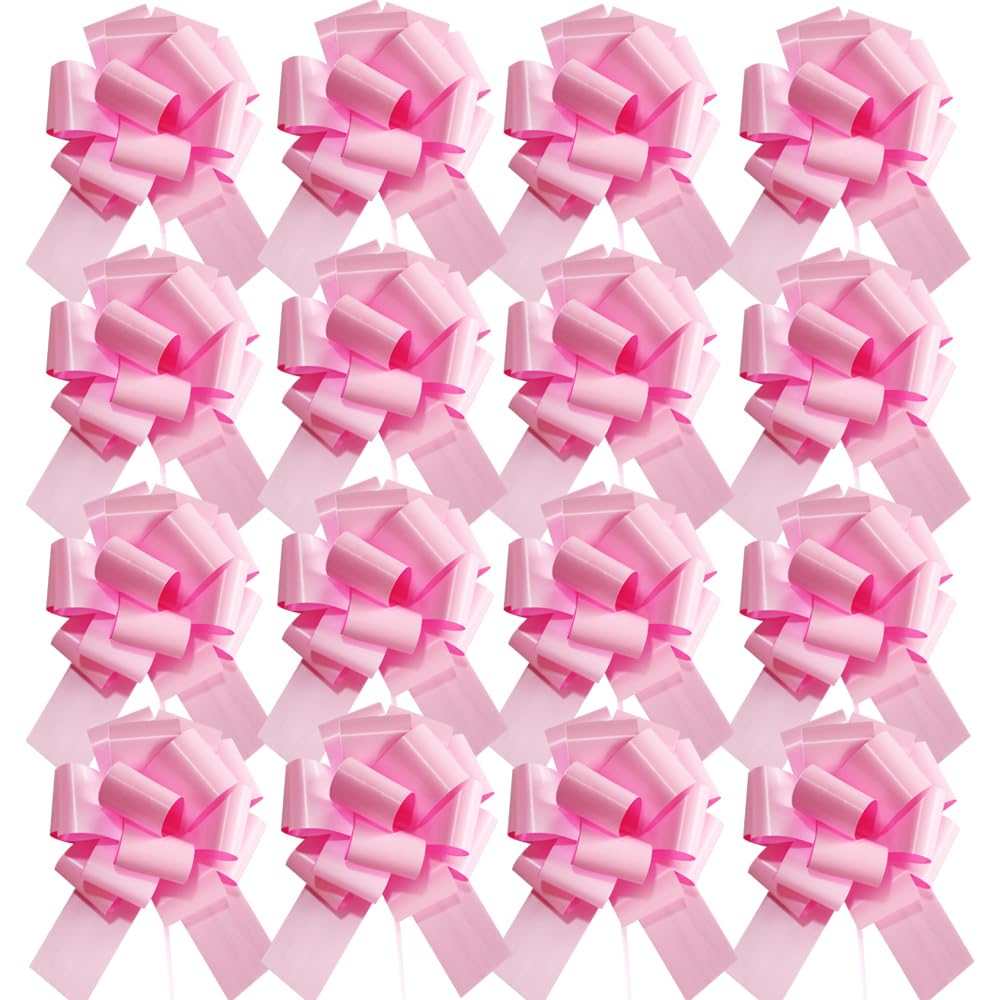 16 Pcs Pink Pull Bows for Gift Wrapping,6 Inch Gift Bows for Presents,Birthday,Anniversary,Party,Christmas,Wreath,Holiday Celebration Gift Decoration
