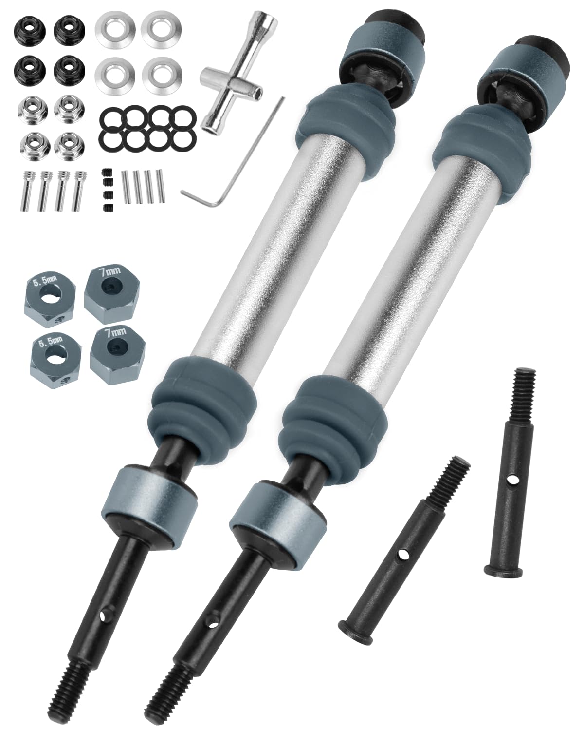 RcarmubWow RC Driveshafts Axle Upgrades Part for 1/10 Slash 2WD(VXL),Hard Steel Front & Rear CVD Drive Shafts,2pcs,Silver &Titanium