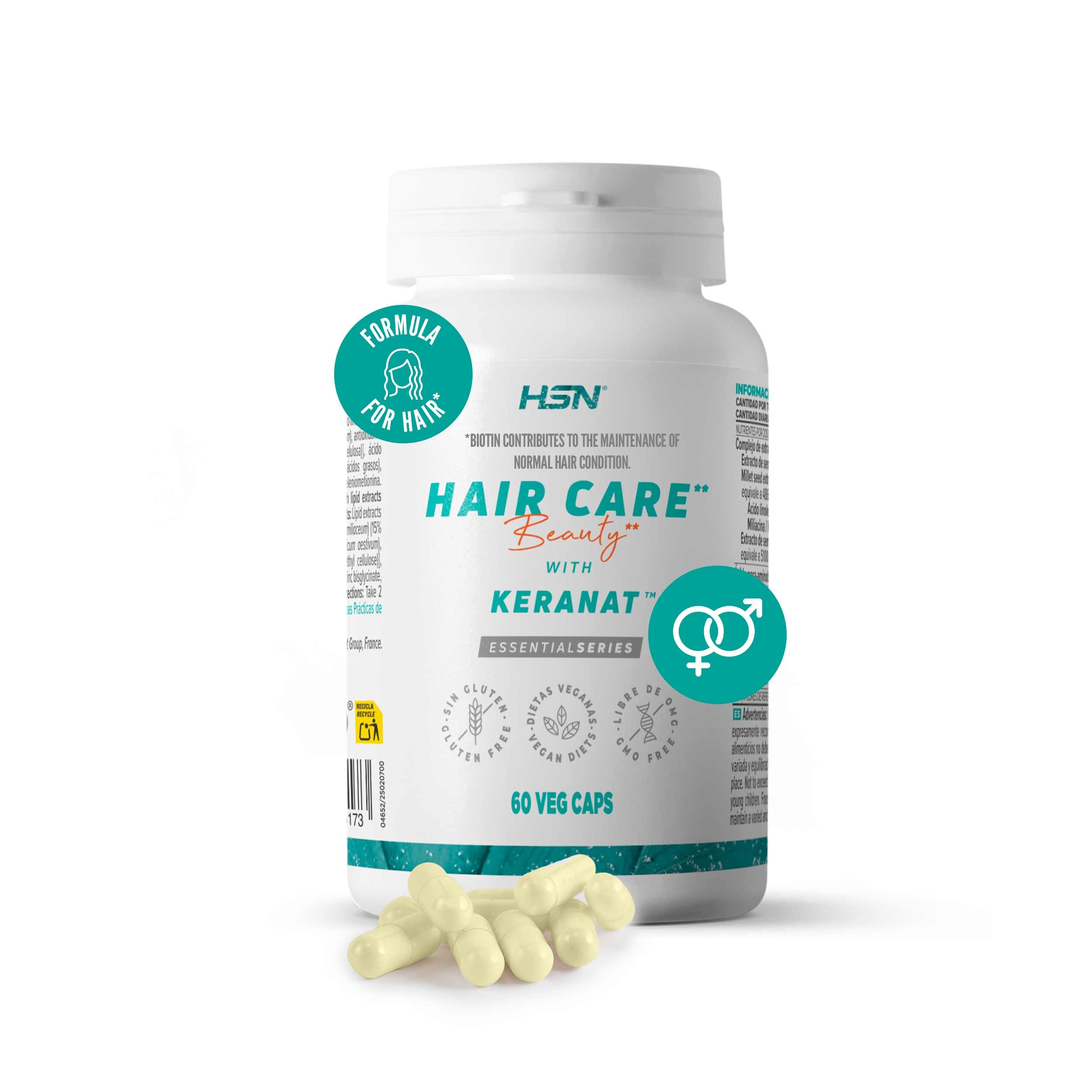 HSN Hair Care Cuidado del Cabello* (con Keranat™) | 60 Cápsulas Vegetales | *La biotina contribuye al mantenimiento del cabello en condiciones normales | No-GMO, Vegano, Sin Gluten