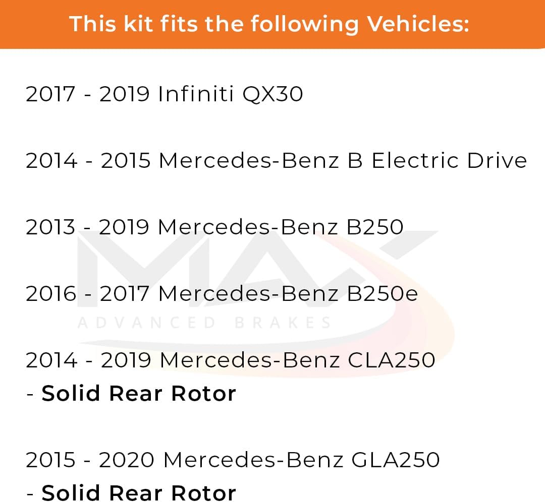 Max Advanced Brakes Rear Brake Kit Compatible With 2014 2015 2016 2017 2018 2019 Mercedes-Benz CLA250 GLA250 B250 Replacement Cross Drilled Disc Brake Rotors and Ceramic Brake Pads