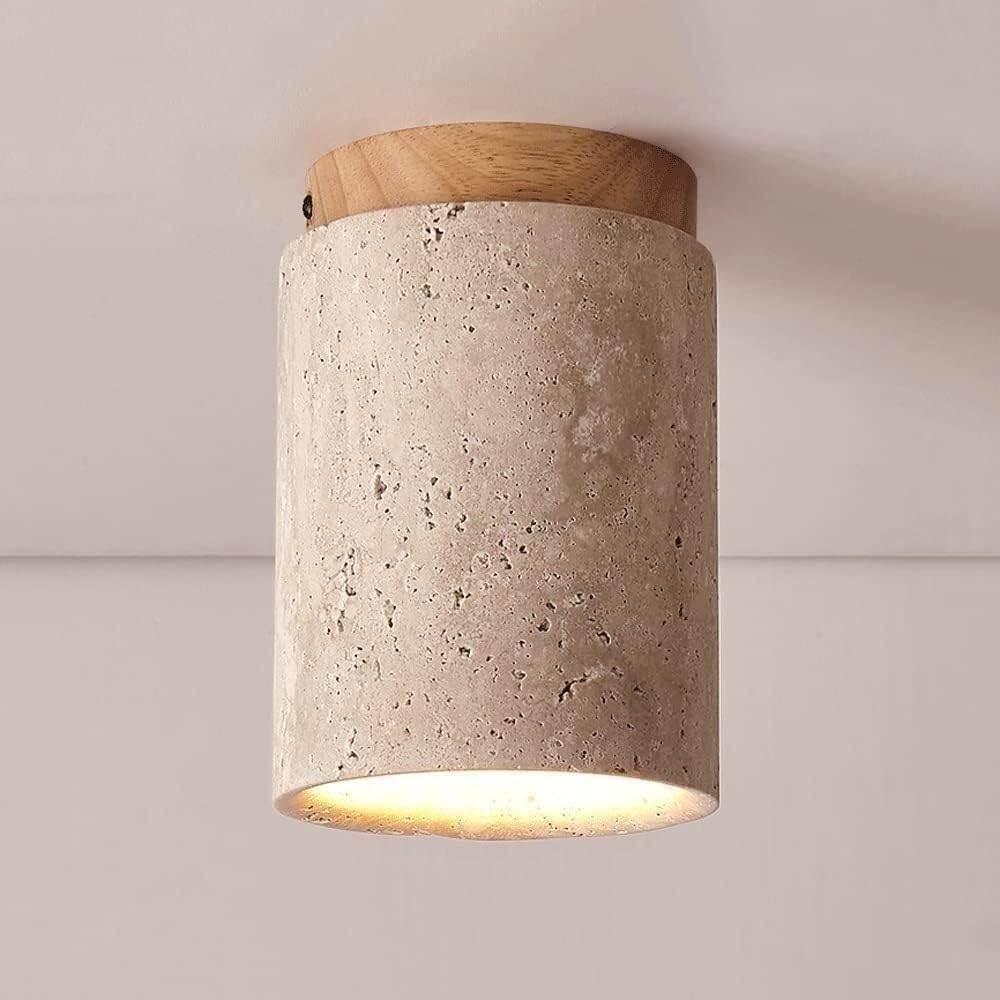 Żółta Lampy Sufitowa Z Trawertynu, Cylindryczna Lampy Sufitowa Przemysłowe Oświetlenie Sufitowe Do Montażu Półpłaskiego Do Przedpokoju W Wiejskim Domu