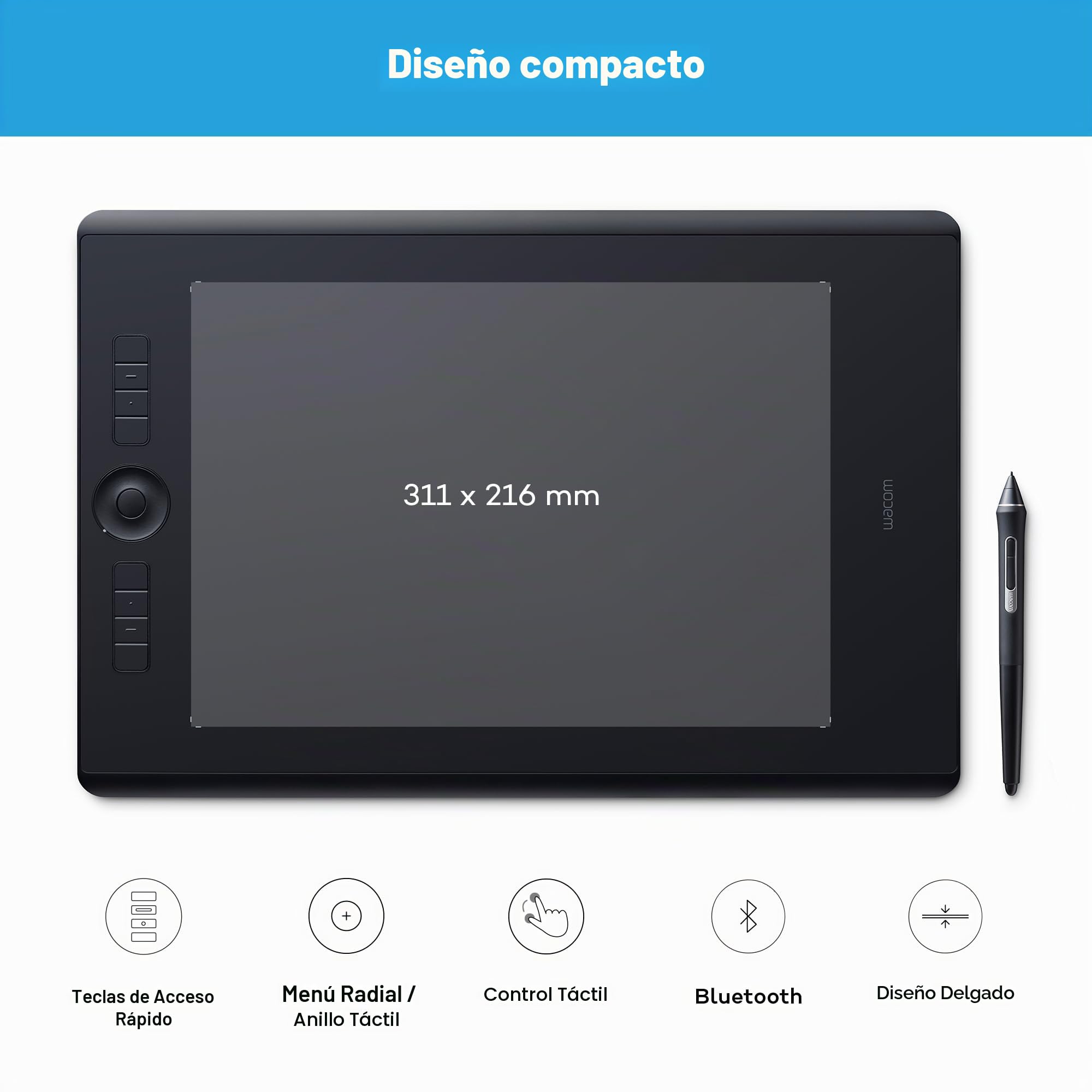 Wacom PTH-860 Intuos Pro L Tableta gráfica con lápiz Digital Pro