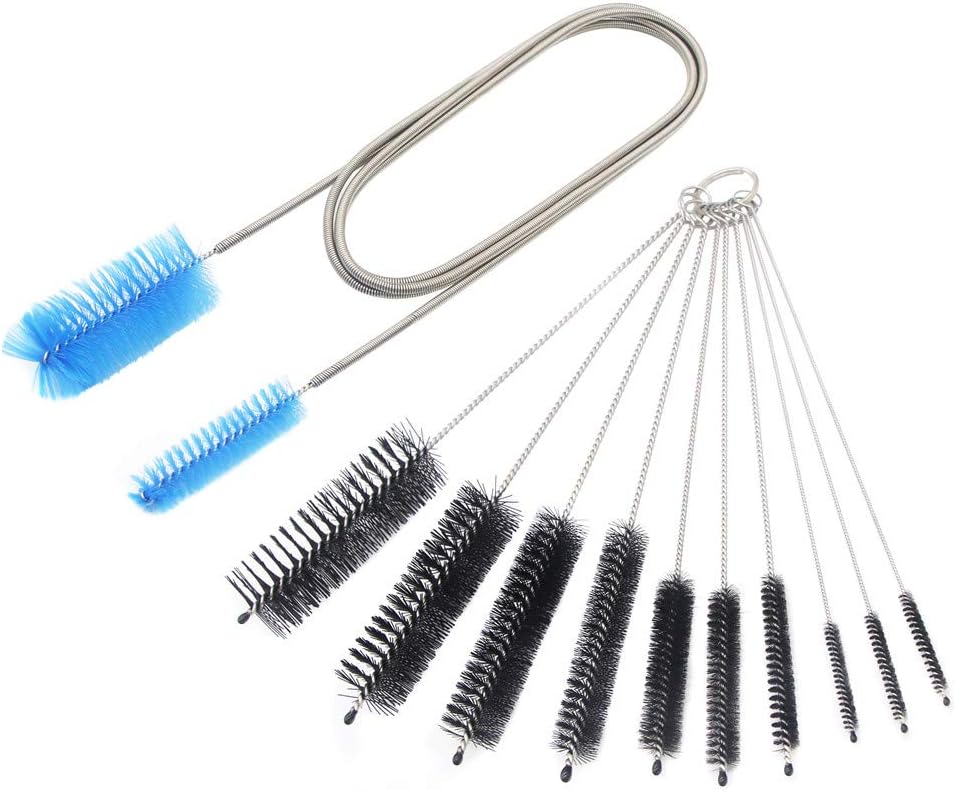 Aquarium Filter Brush Set, Flexible Double Ended Bristles Hose Pipe Cleaner with Stainless Steel Long Tube Cleaning Brush and 10 Pcs Different Sizes Bristles Brushes for Fish Tank or Home Kitchen