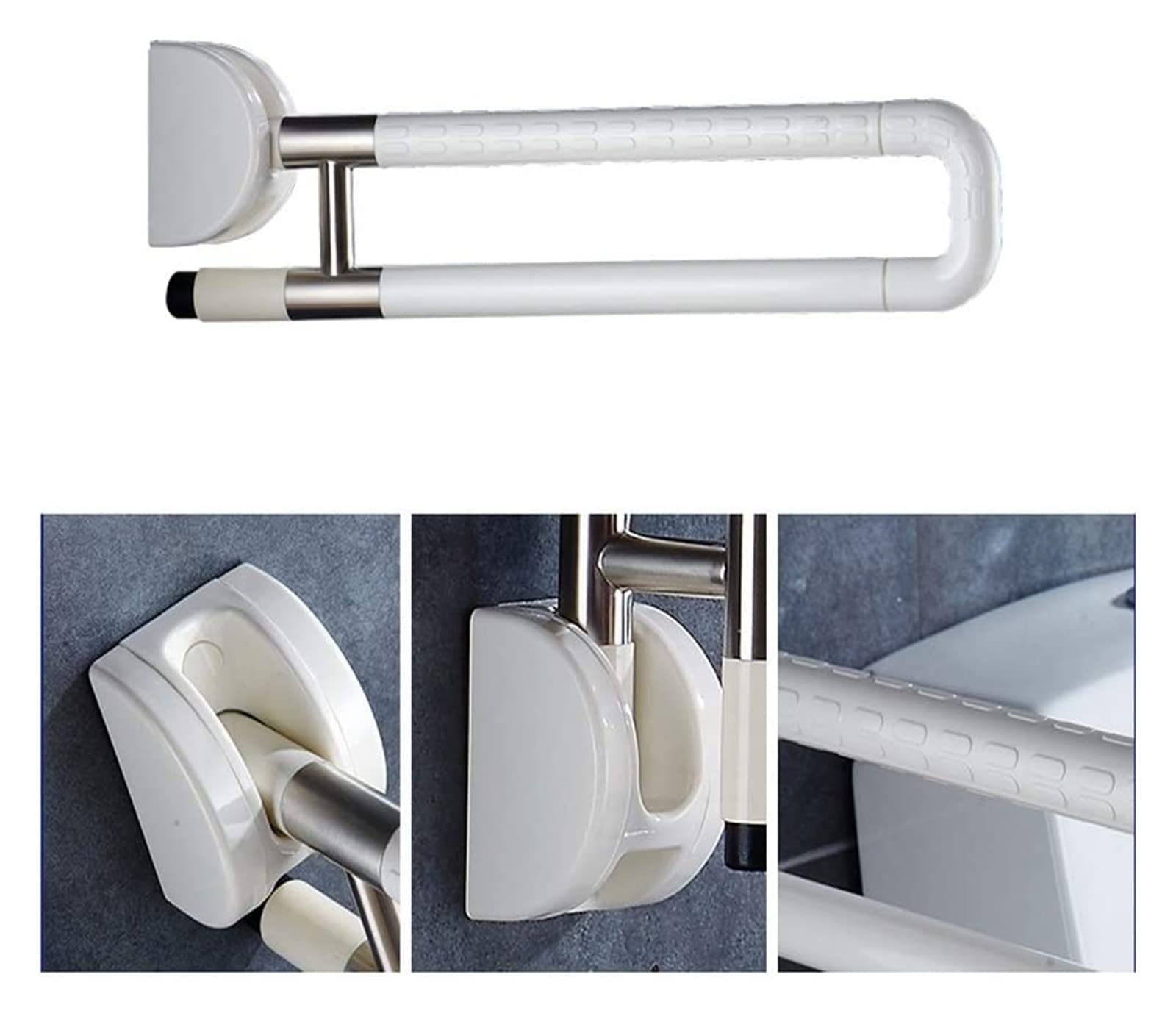 Agarraderas Barras de seguridad for bañera con acabado de nailon antideslizante, pasamanos plegables en forma de U de acero inoxidable, barra de seguridad abatible for inodoro