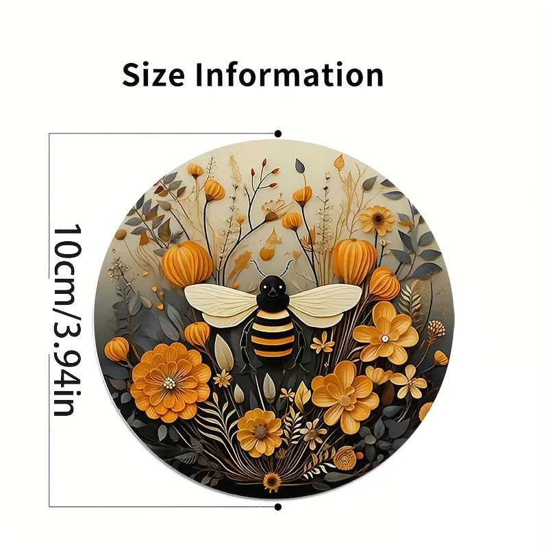 Image of 6pcs Bee & Floral Wooden Coasters Set - Hand Washable, 4 inch Decorative Drink Mats for Coffee & Glassware - Ideal for Christmas, Valentine's Day, Mother's Day, Father's Day, Easter