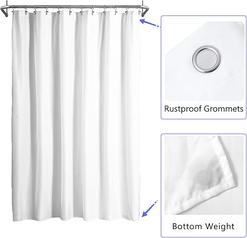 Miniatura 2 de LLSCL Cortina de ducha de tela blanca con contrapeso inferior, calidad de hotel impermeable, 72 x 72 pulgadas, lavable a máquina
