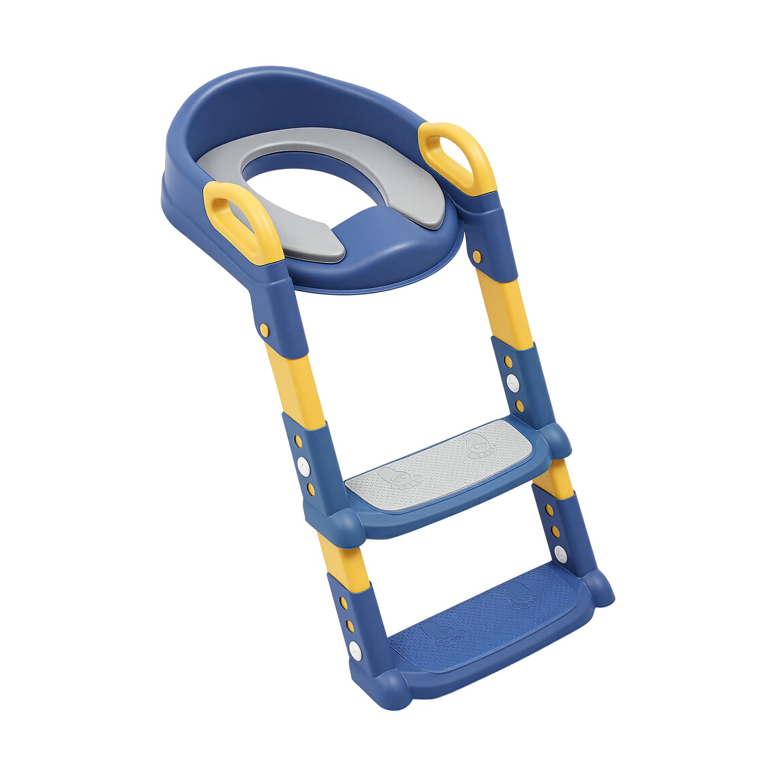 Sedile WC per Bambini con Scala, Sedile WC Pieghevole per Bambini per WC a V/U/O, 6 Regolazioni di Altezza, Supporto WC a U, con Cuscino PU Rimovibile, Blu