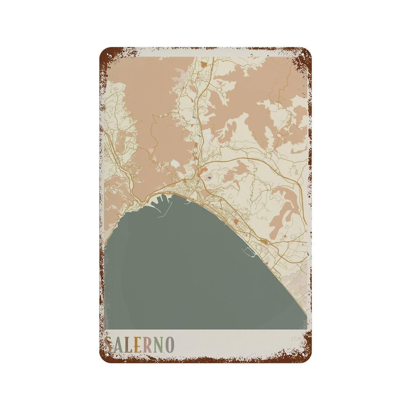 xiaoxiaoshen Salerno Map Italy Travel Gift Boho Wall Decor Art Metal Tin Poster Modern Home Decor Art Home Bar Shop Decorations Vintage Sign 30x20cm