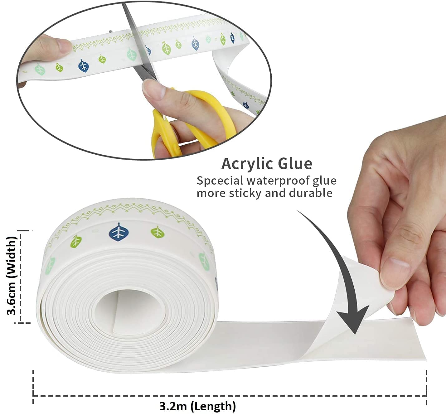 SIX SIGMA Waterproof Tape (1 Pcs) for Kitchen Sink Oil Proof Caulk Kitchen Sink Tape | Waterproof for Corner Self Adhesive Sealing Tape (Multi Print) - Leakage Free Gap Sealer for Platform Bathroom 3