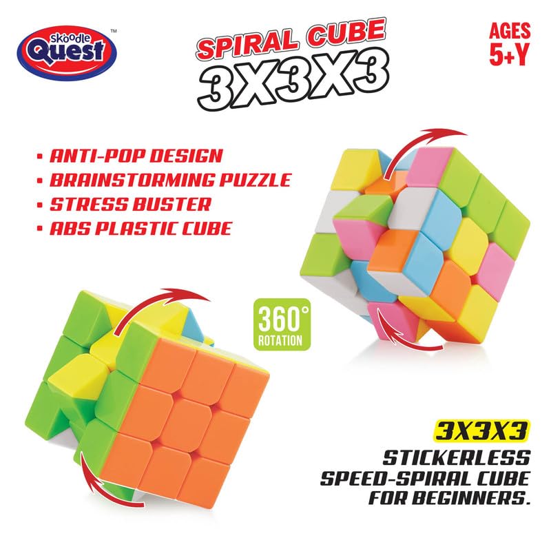 Image of Skoodle Quest Spiral Stickerless Cube 3X3X3 | High Performance, Fast & Smooth Speedcube Turning Puzzle | Stress Buster & Brain Teaser for Kids & Adults | Anti-Pop & Durable | Multi