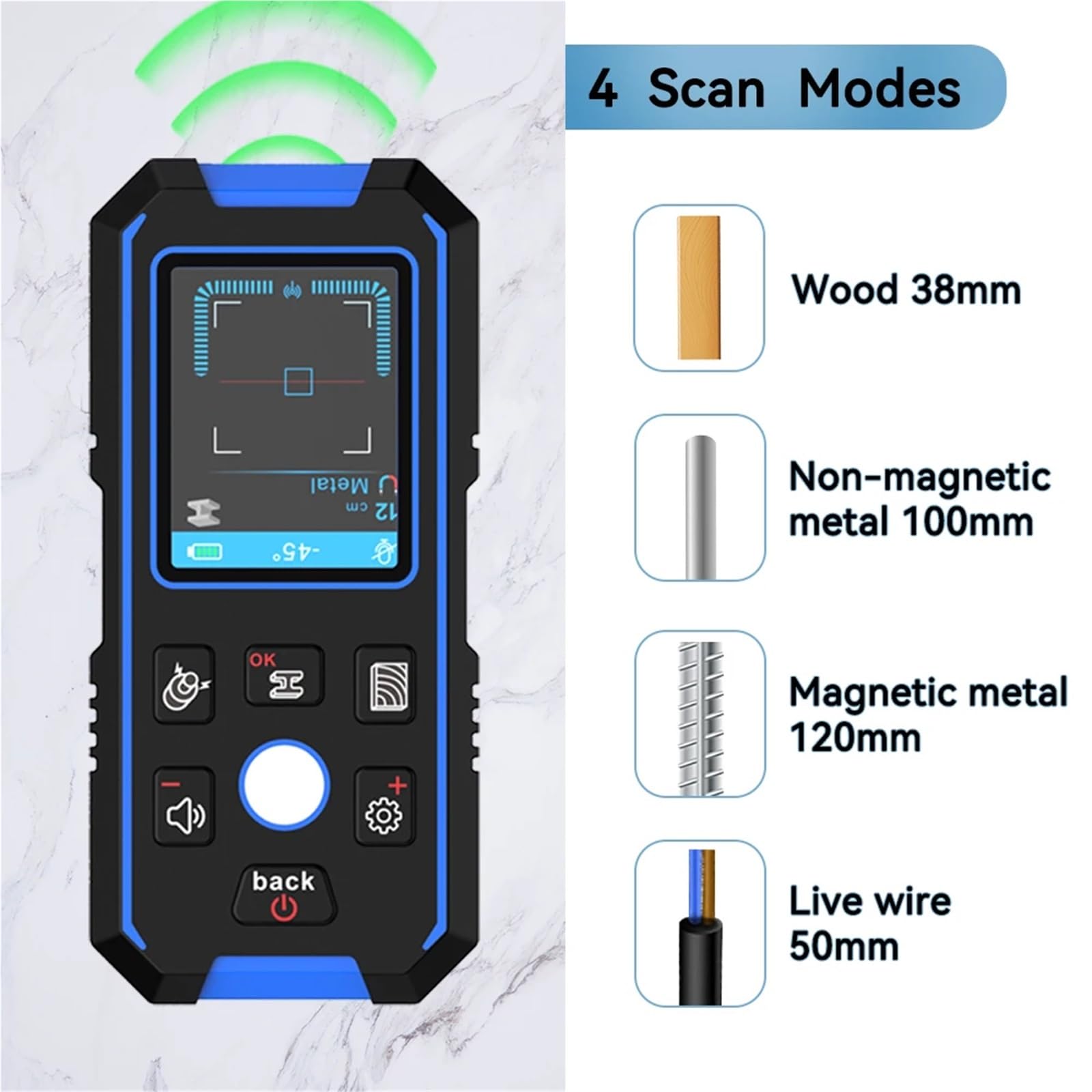 Escáner de Pared, Detector de metales de pared con pantalla LCD, rastreador de cables, buscador de madera y metal for construcción