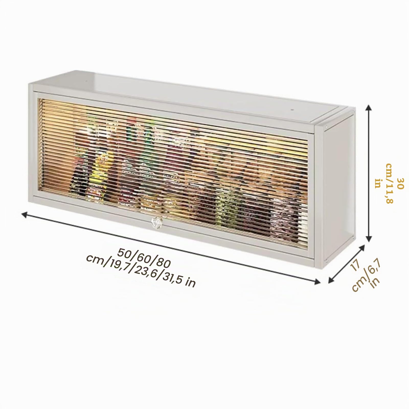Especiero de cocina, armario de almacenamiento de pared, armario de almacenamiento de utensilios de cocina de gran capacidad, sin perforaciones, con puerta abatible translúcida White,80