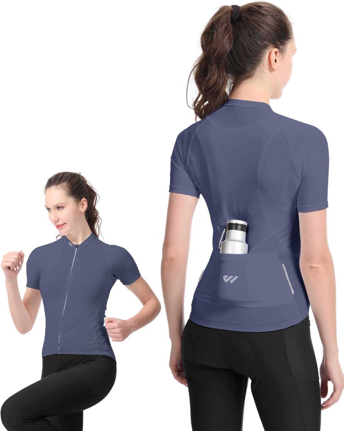 Lo.gas Womens Ciclismo Jersey Manica Corta Traspirante Mesh Road Bike Shirt Bicicletta Bike Top 3 Tasche Posteriori UPF50+ - grigio - XX-Large
