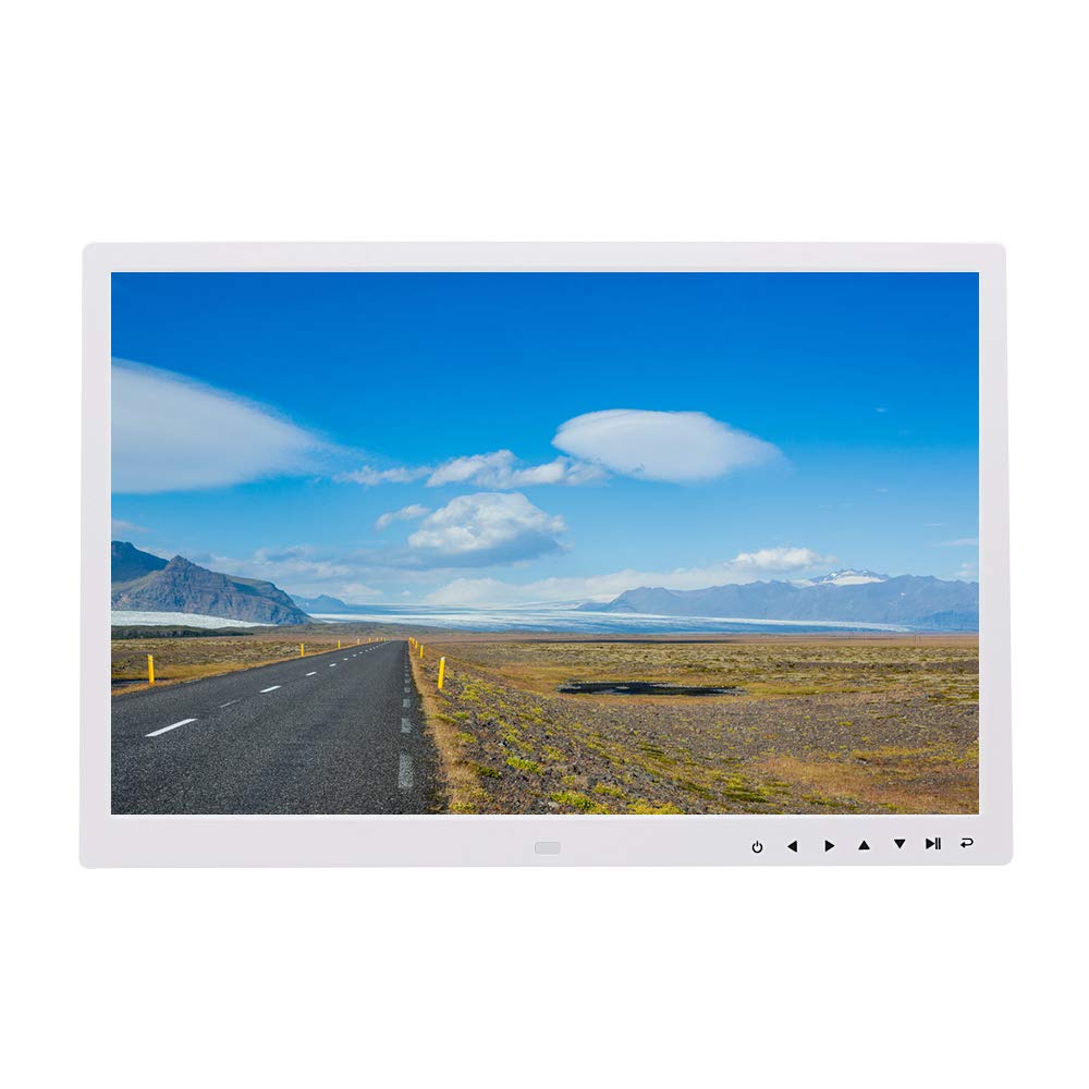 Marco digital 17 pulgadas HD LED blanco con botones táctiles para pared